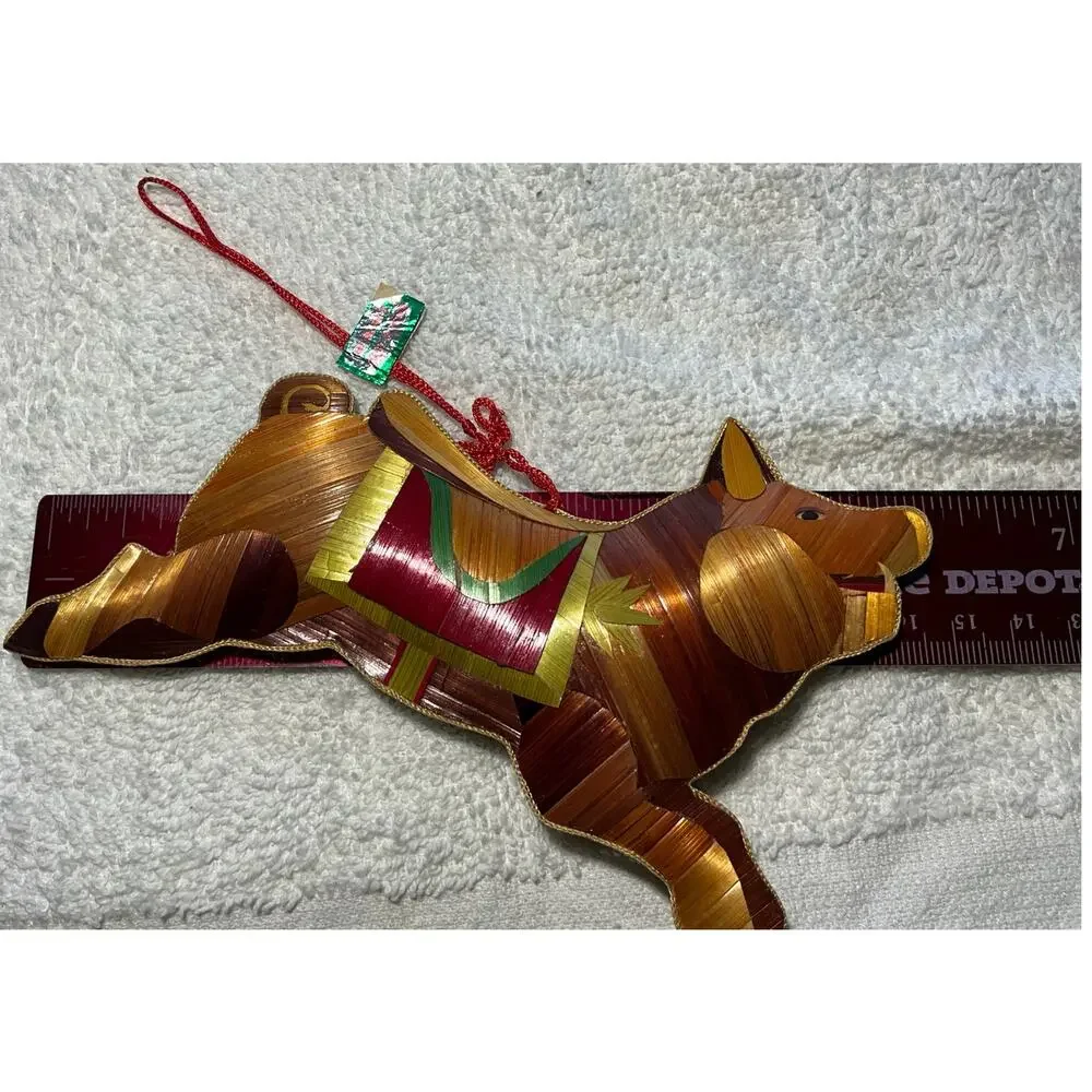 Rare Vintage Stuffed Pig Christmas Holiday Ornament Natural Leaves Material